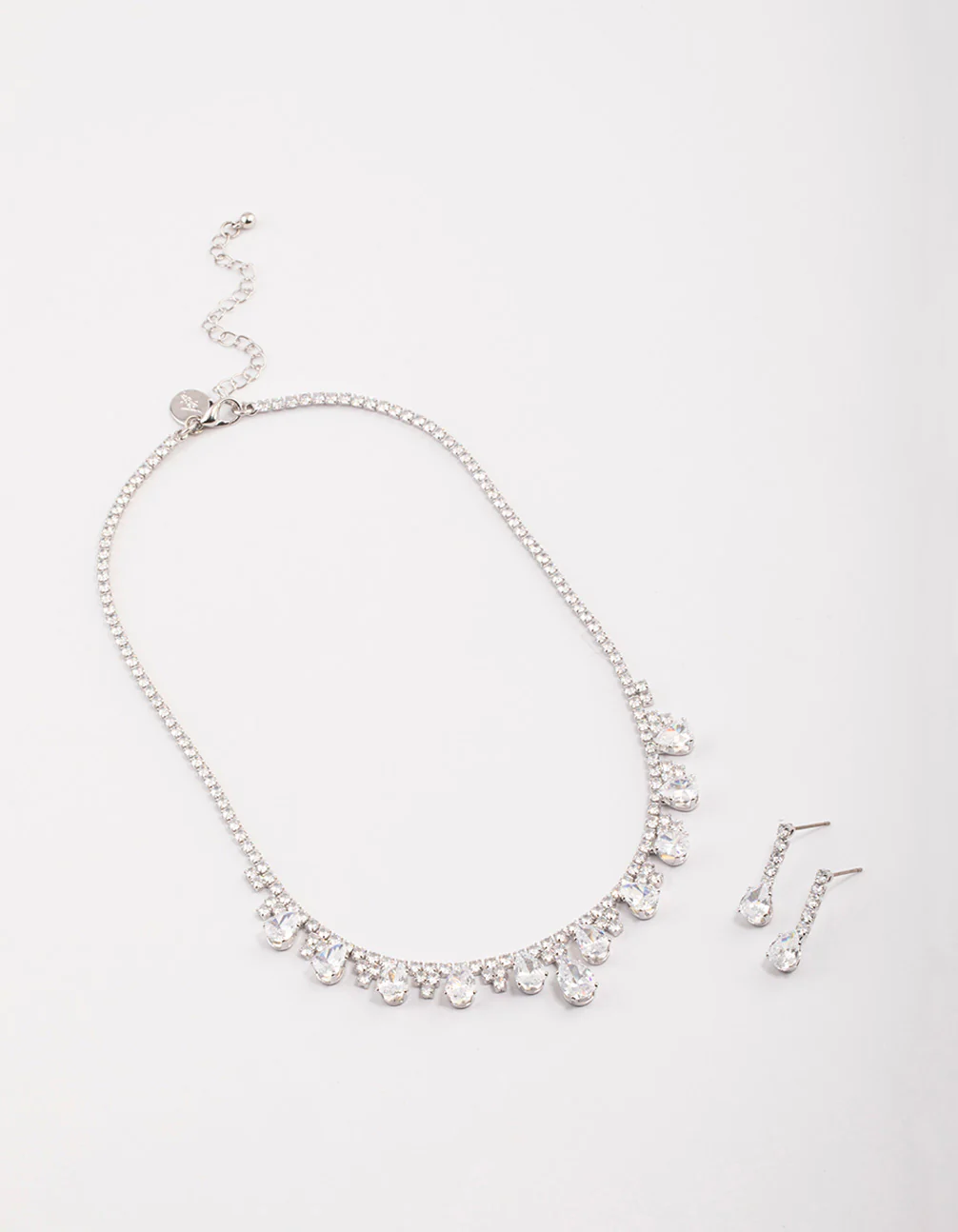 Silver Cubic Zirconia Cup Chain Teardrop Earrings & Necklace Set - Image 2