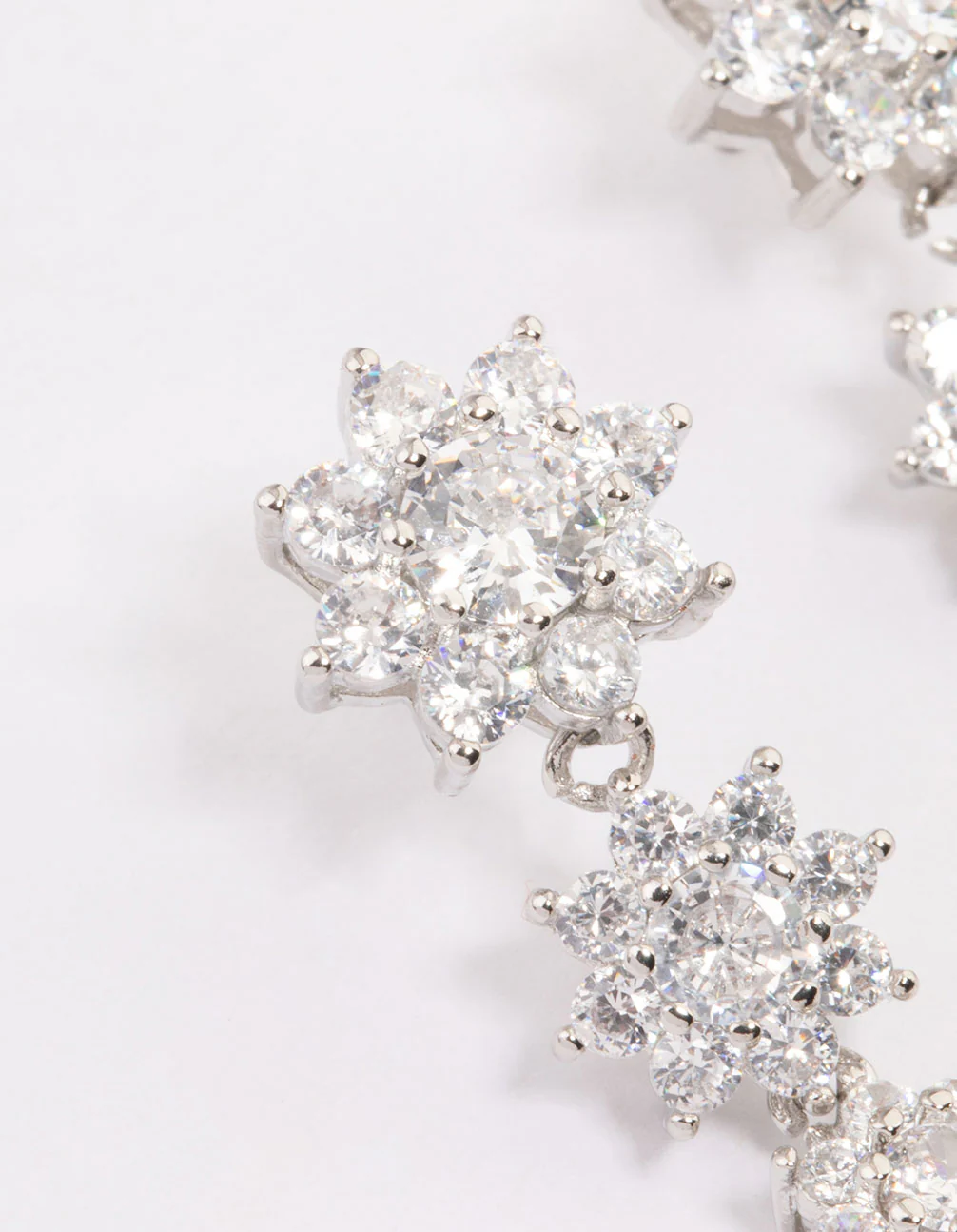 Silver Cubic Zirconia Drop Flower Earrings - Image 2