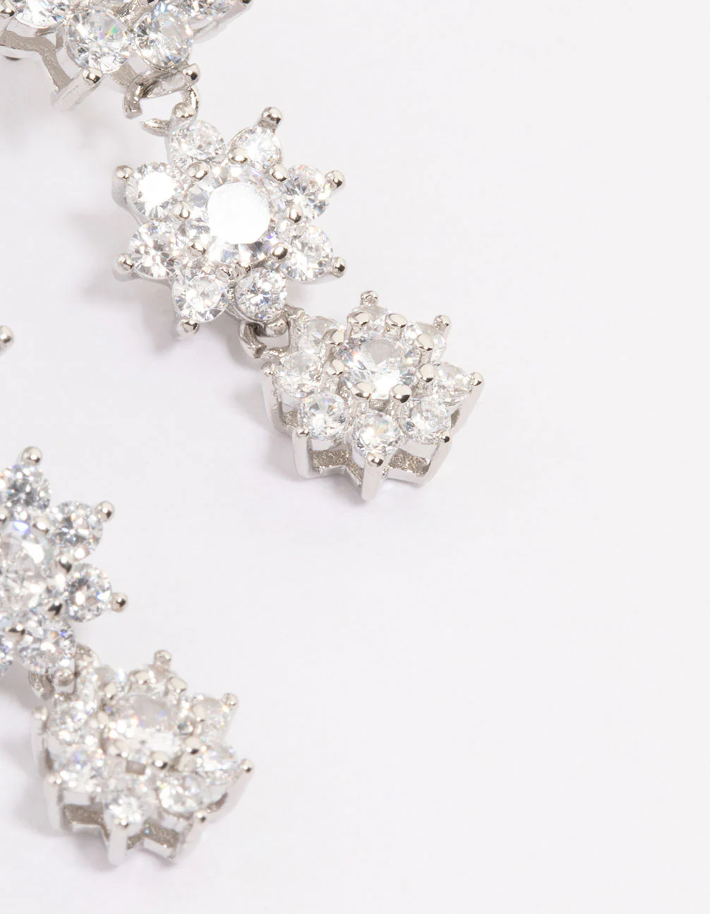 Silver Cubic Zirconia Drop Flower Earrings - Image 3