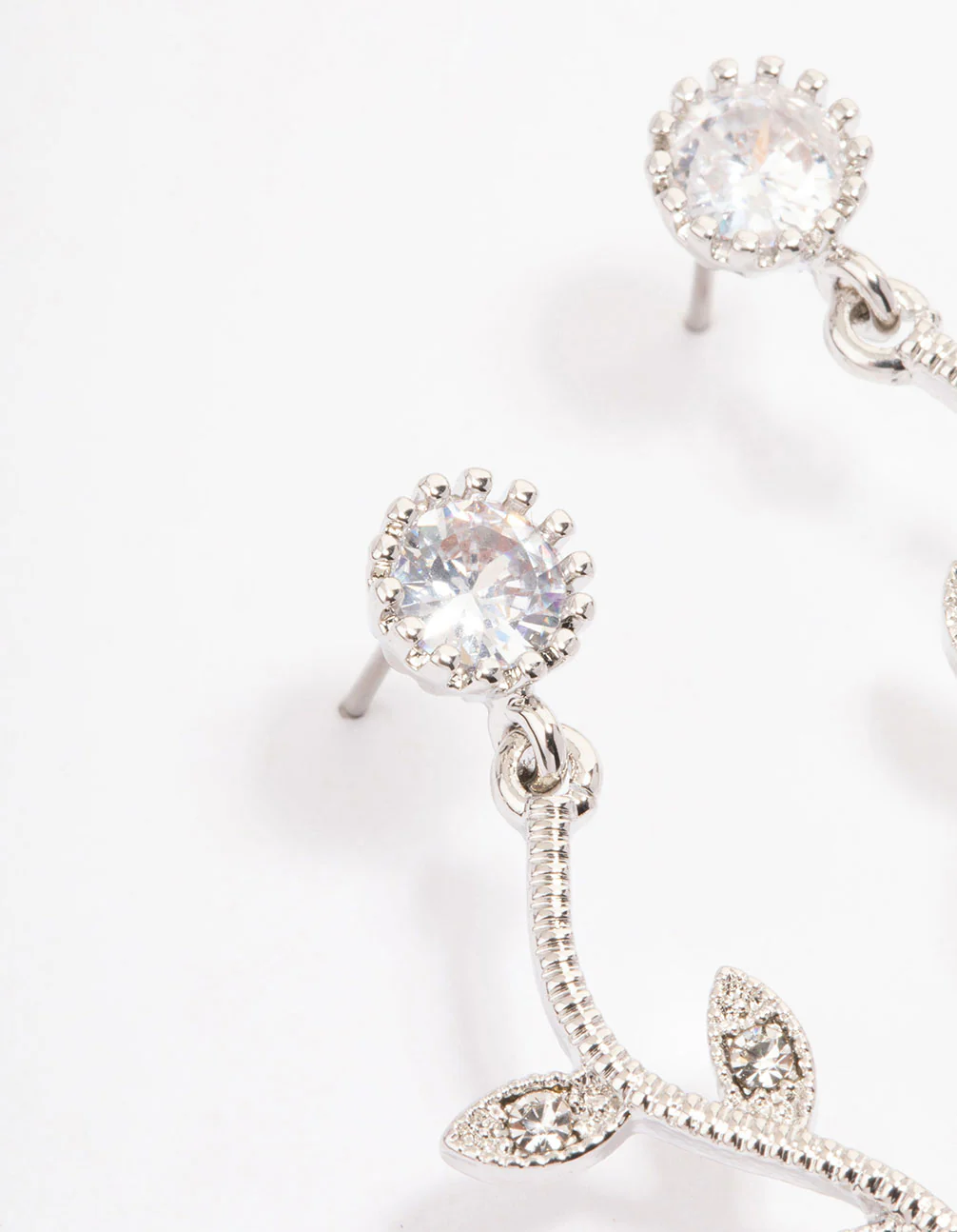 Silver Cubic Zirconia Floral Teardrop Earrings - Image 2