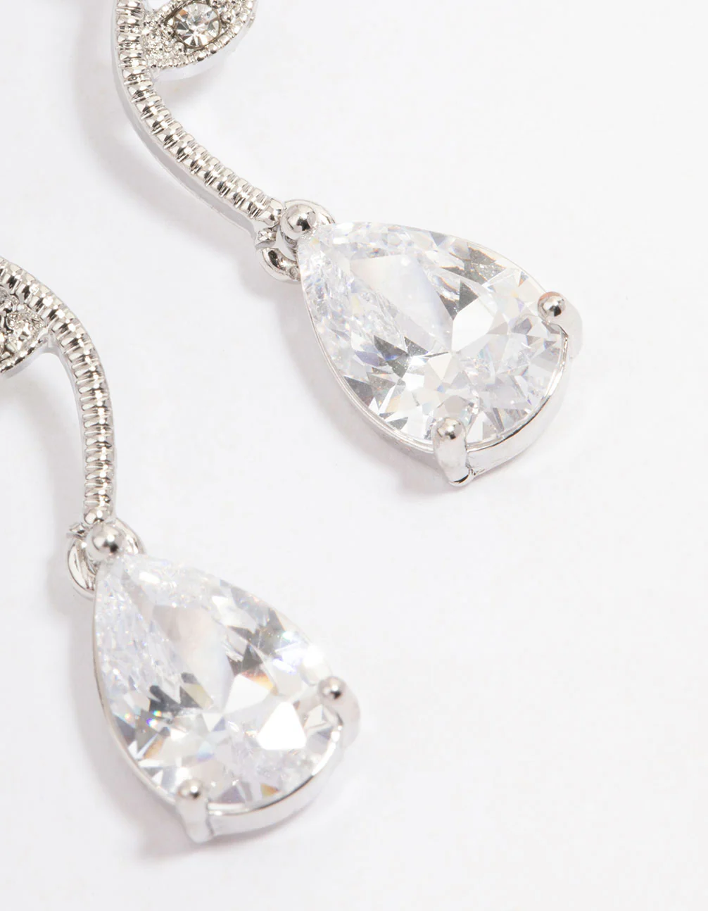 Silver Cubic Zirconia Floral Teardrop Earrings - Image 3