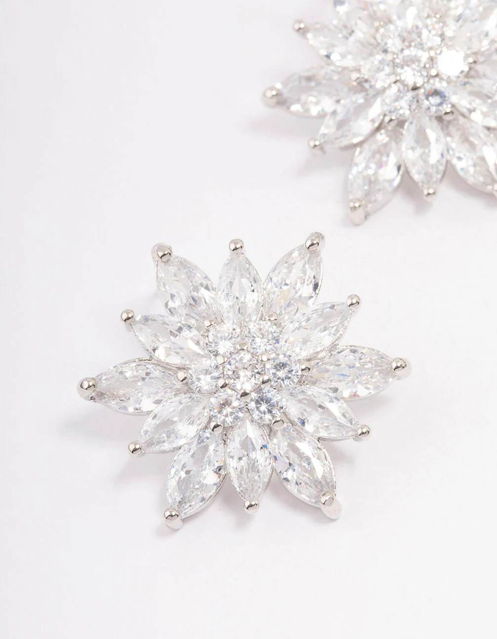 Silver Cubic Zirconia Flower Stud Earrings - Image 2