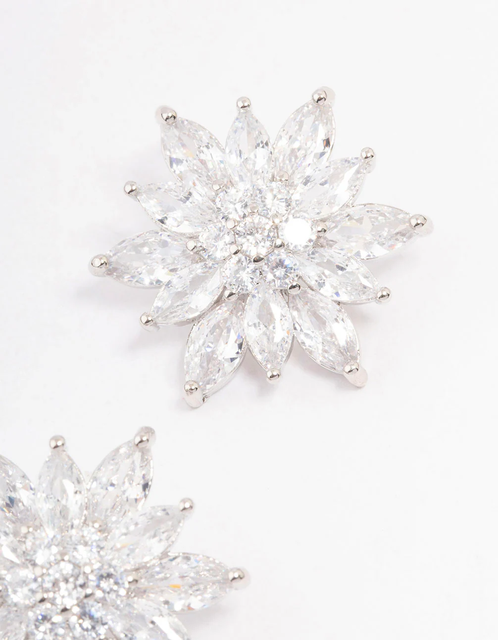 Silver Cubic Zirconia Flower Stud Earrings - Image 3