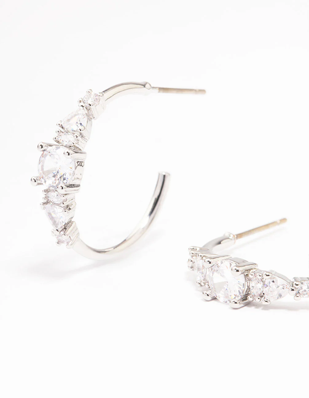 Silver Cubic Zirconia Graduating Hoop Earrings - Image 2