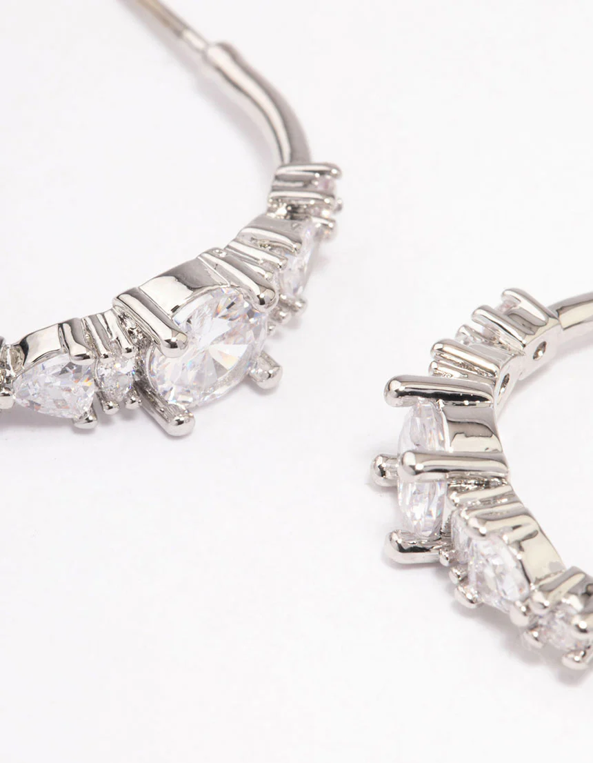 Silver Cubic Zirconia Graduating Hoop Earrings - Image 3
