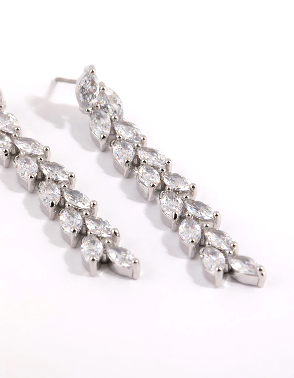 Silver Cubic Zirconia Marquise Drop Earrings - Image 2