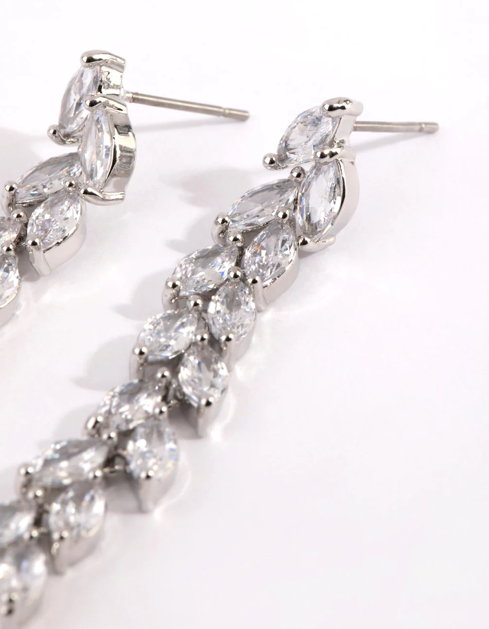 Silver Cubic Zirconia Marquise Drop Earrings - Image 3