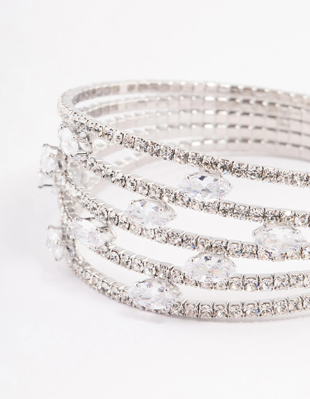 Silver Cubic Zirconia Marquise Cupchain Bangle - Image 3