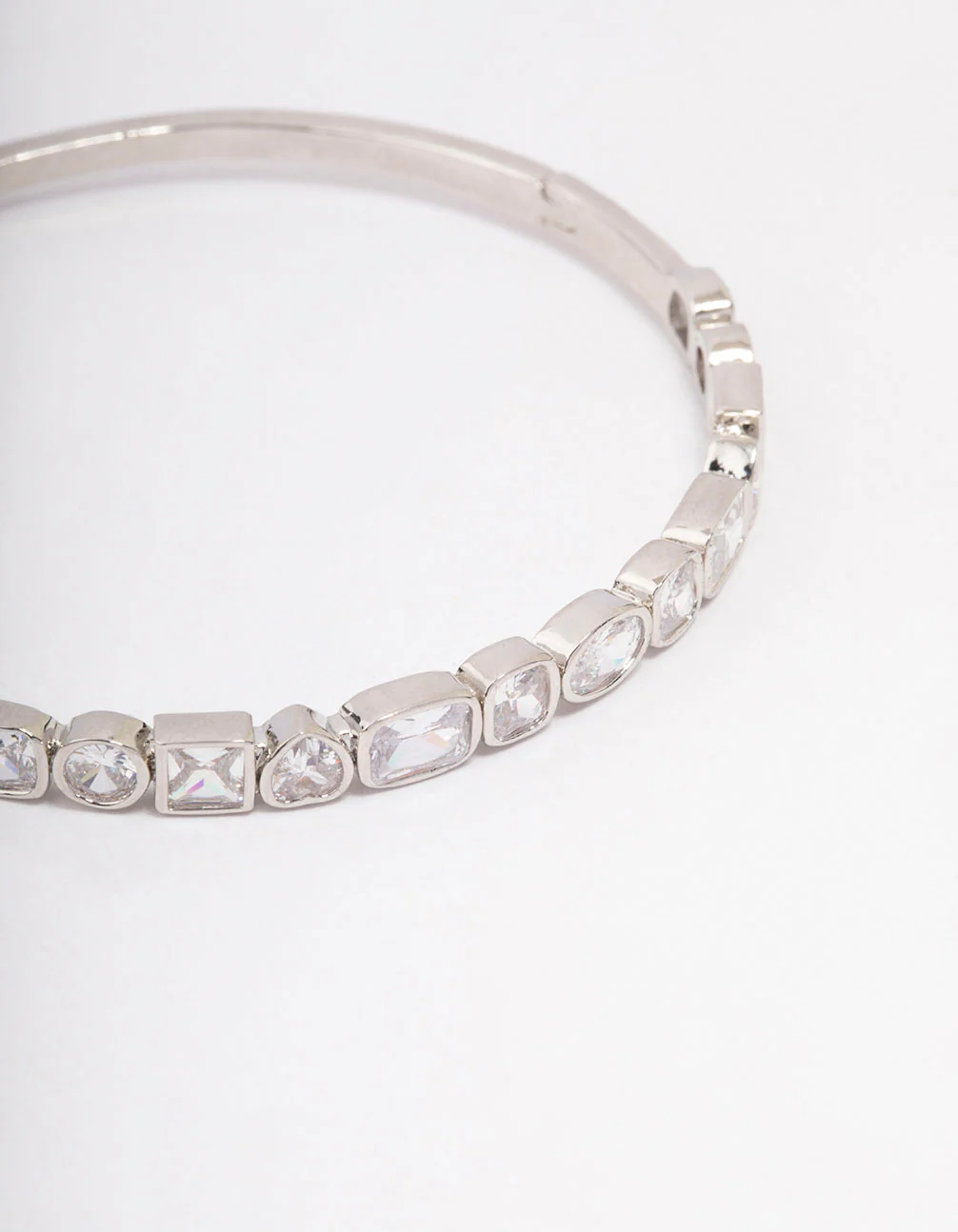 Silver Cubic Zirconia Mixed Shape Stone Bangle - Image 2