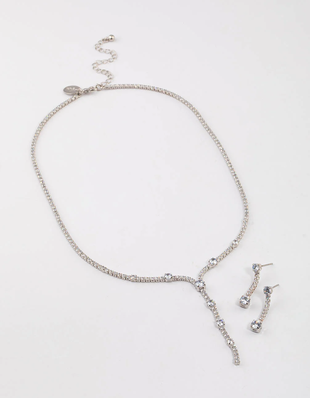 Silver Cubic Zirconia Mixed Y-Necklace & Earrings Set - Image 2