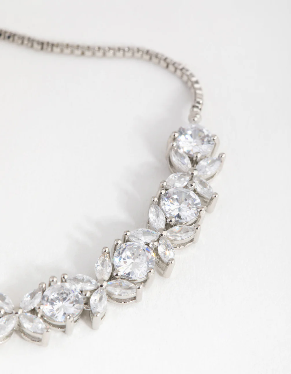 Silver Cubic Zirconia Navette Flower Toggle Tennis Bracelet - Image 3