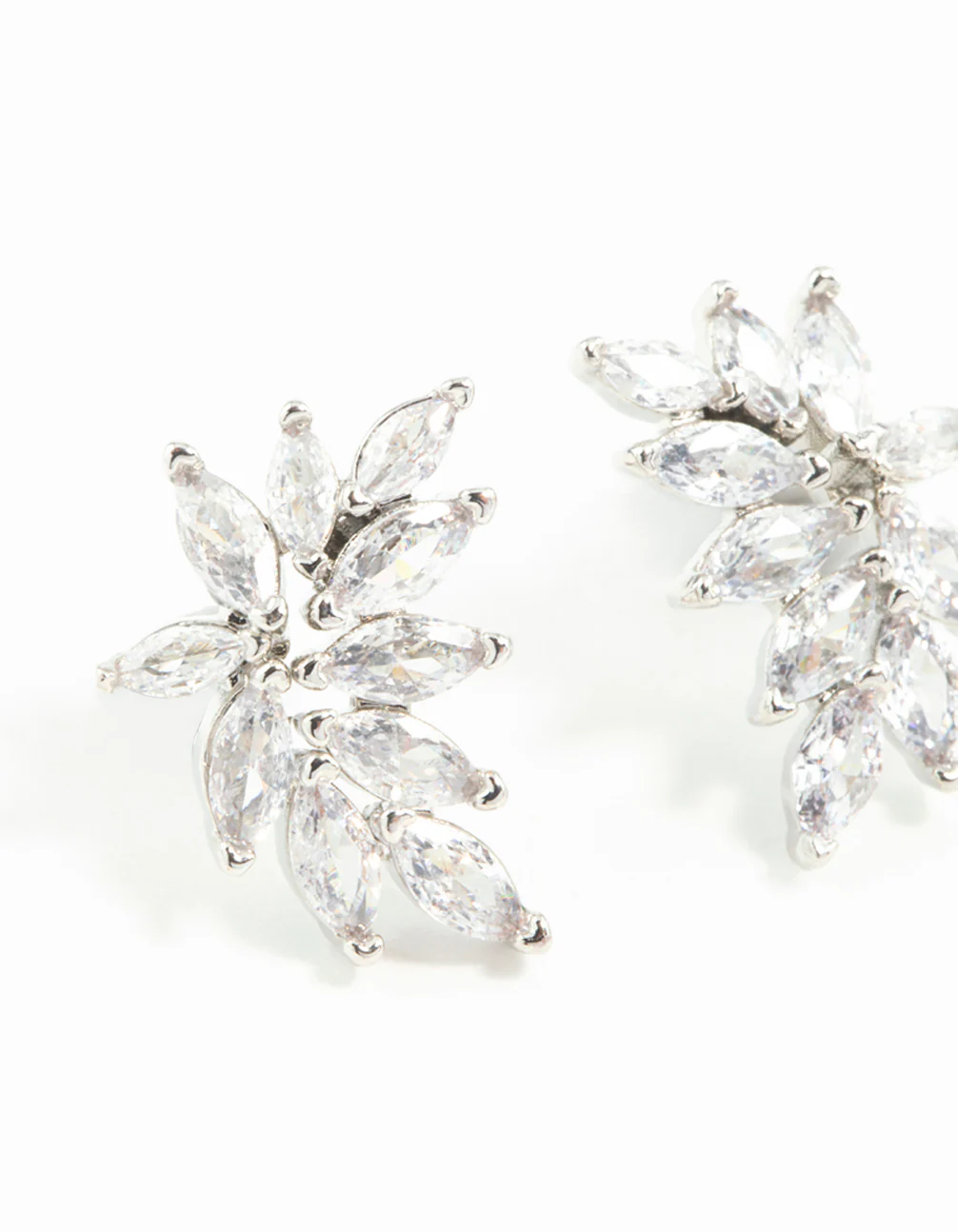 Silver Cubic Zirconia Navette Mini Stud Earrings - Image 2