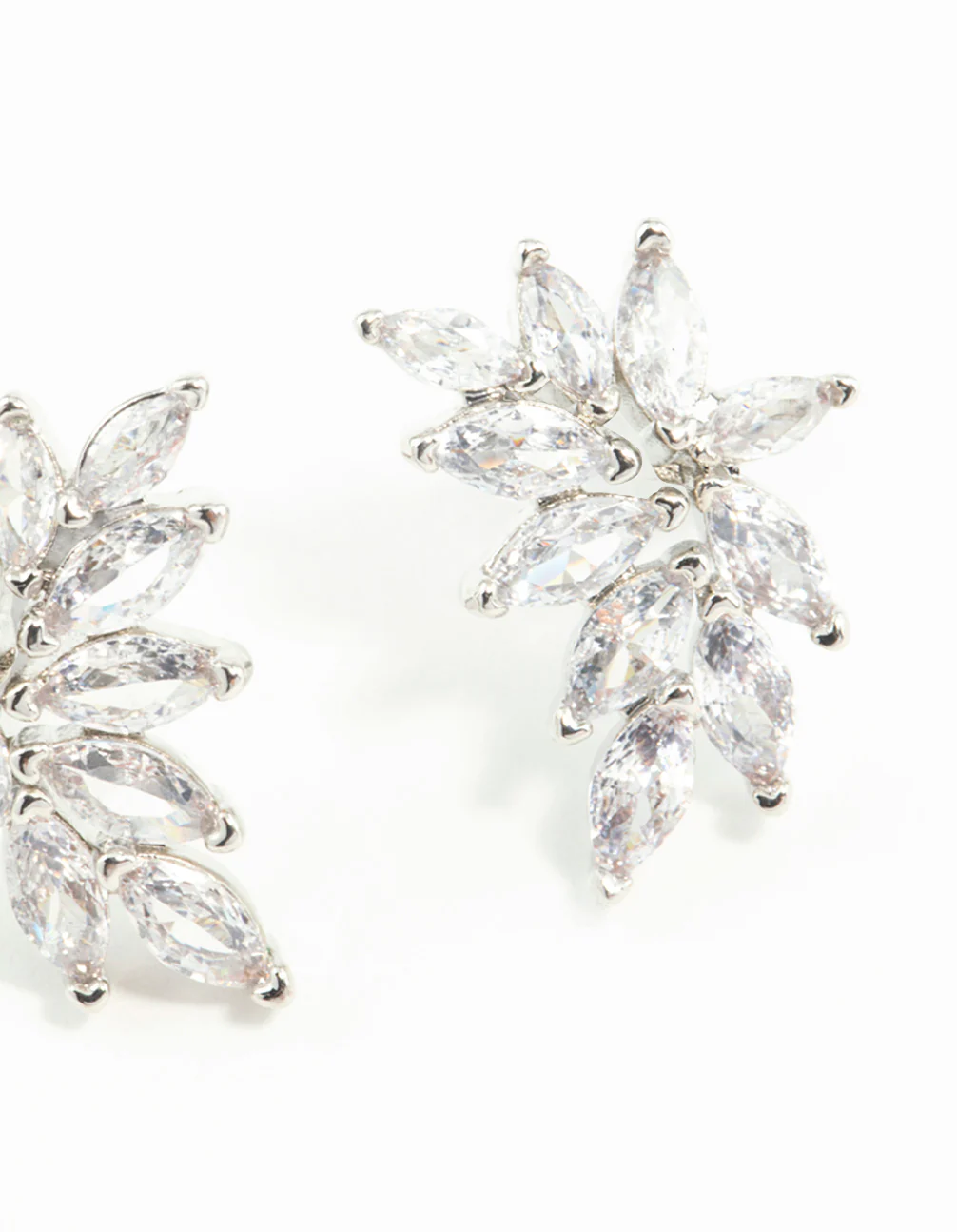 Silver Cubic Zirconia Navette Mini Stud Earrings - Image 3