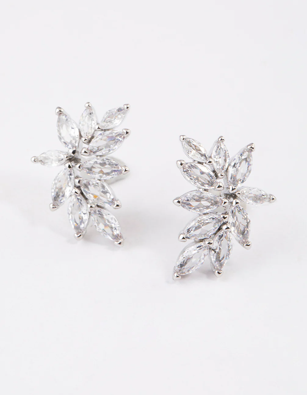 Silver Cubic Zirconia Navette Mini Stud Earrings - Image 4