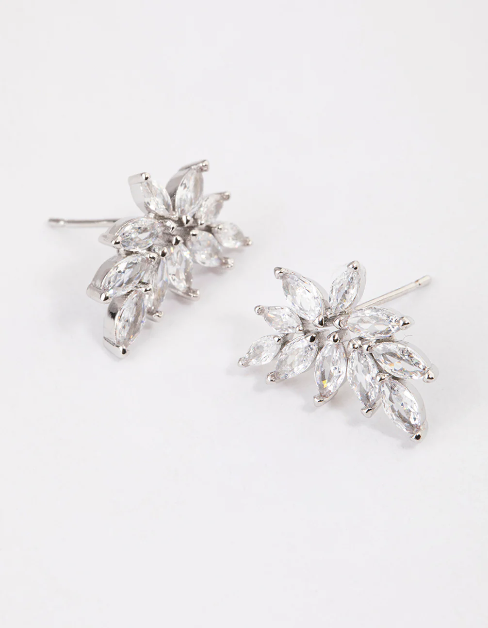 Silver Cubic Zirconia Navette Mini Stud Earrings - Image 5