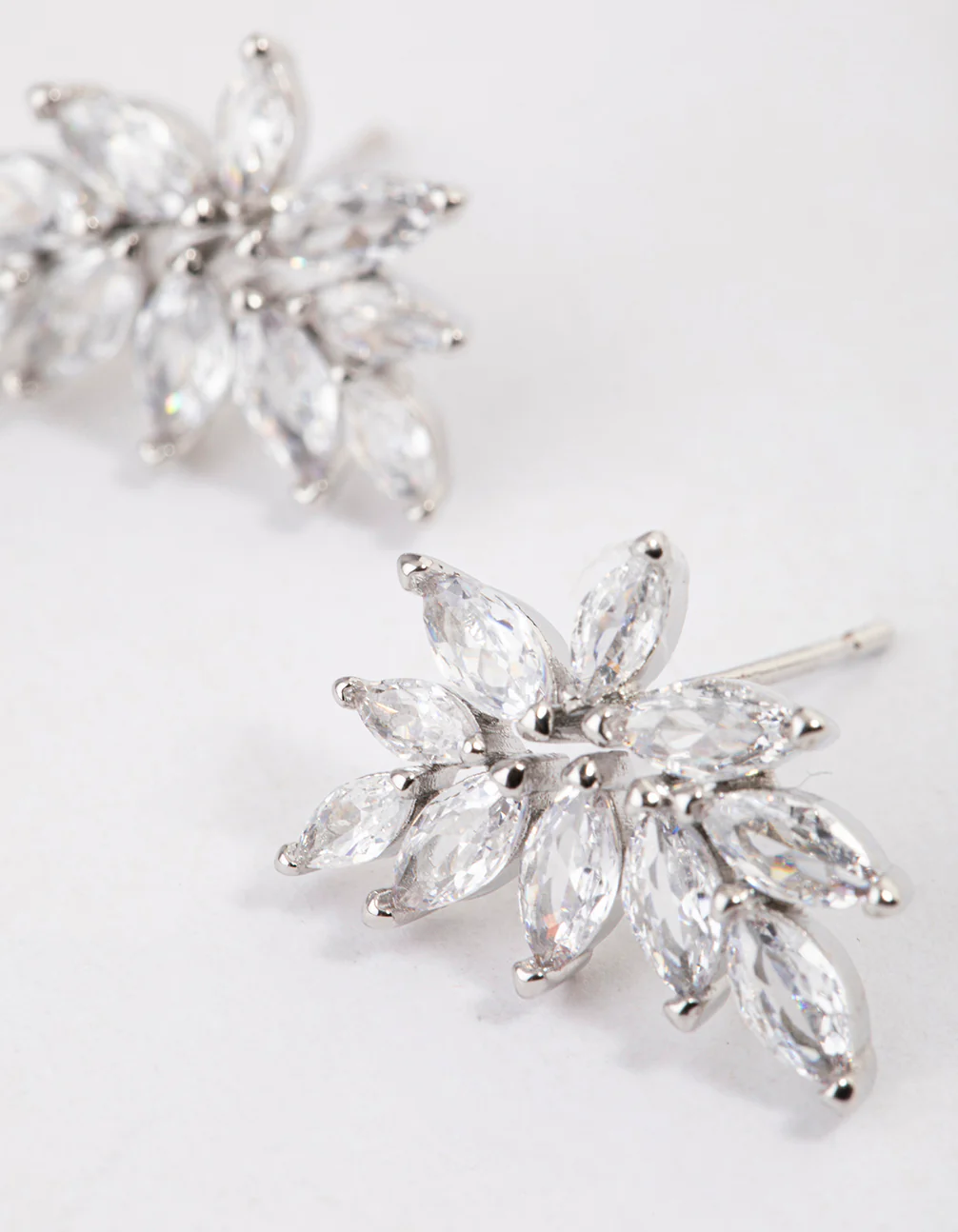Silver Cubic Zirconia Navette Mini Stud Earrings - Image 6