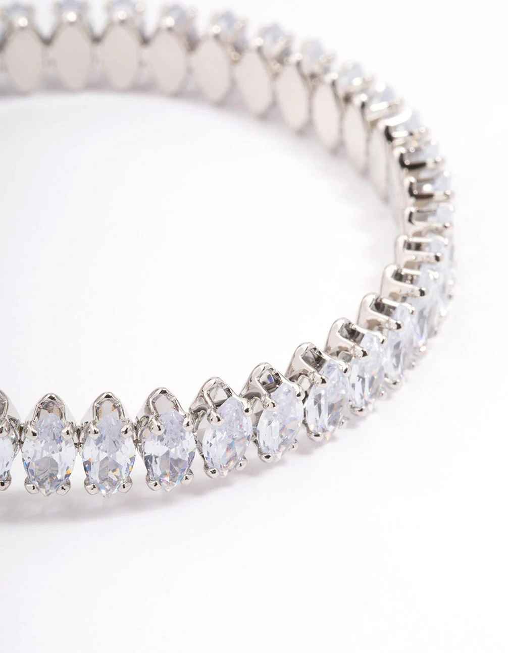 Silver Cubic Zirconia Navette Stone Wrist Cuff - Image 2
