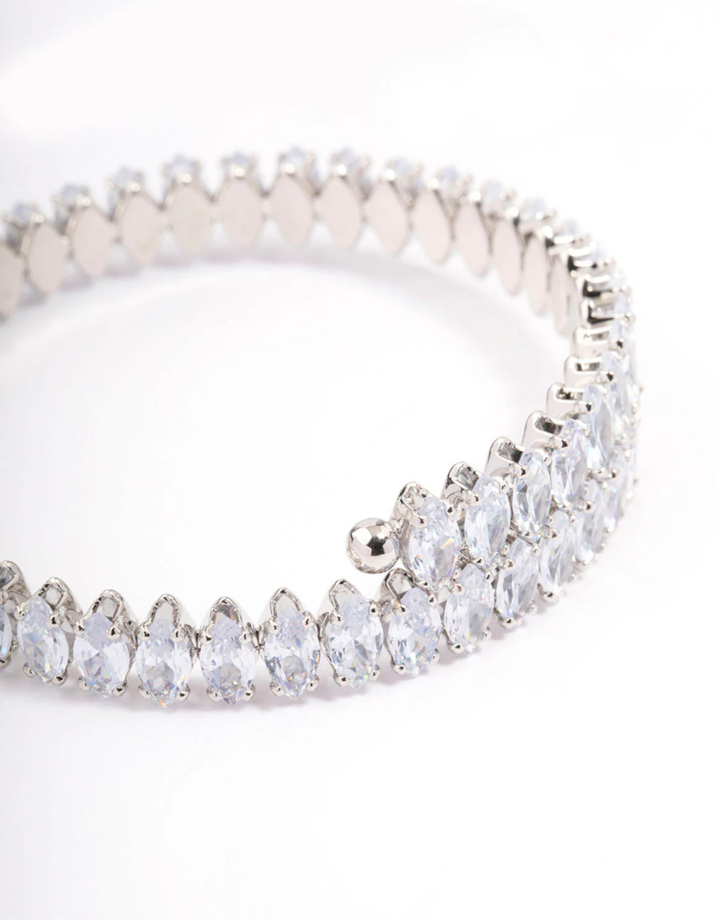 Silver Cubic Zirconia Navette Stone Wrist Cuff - Image 3