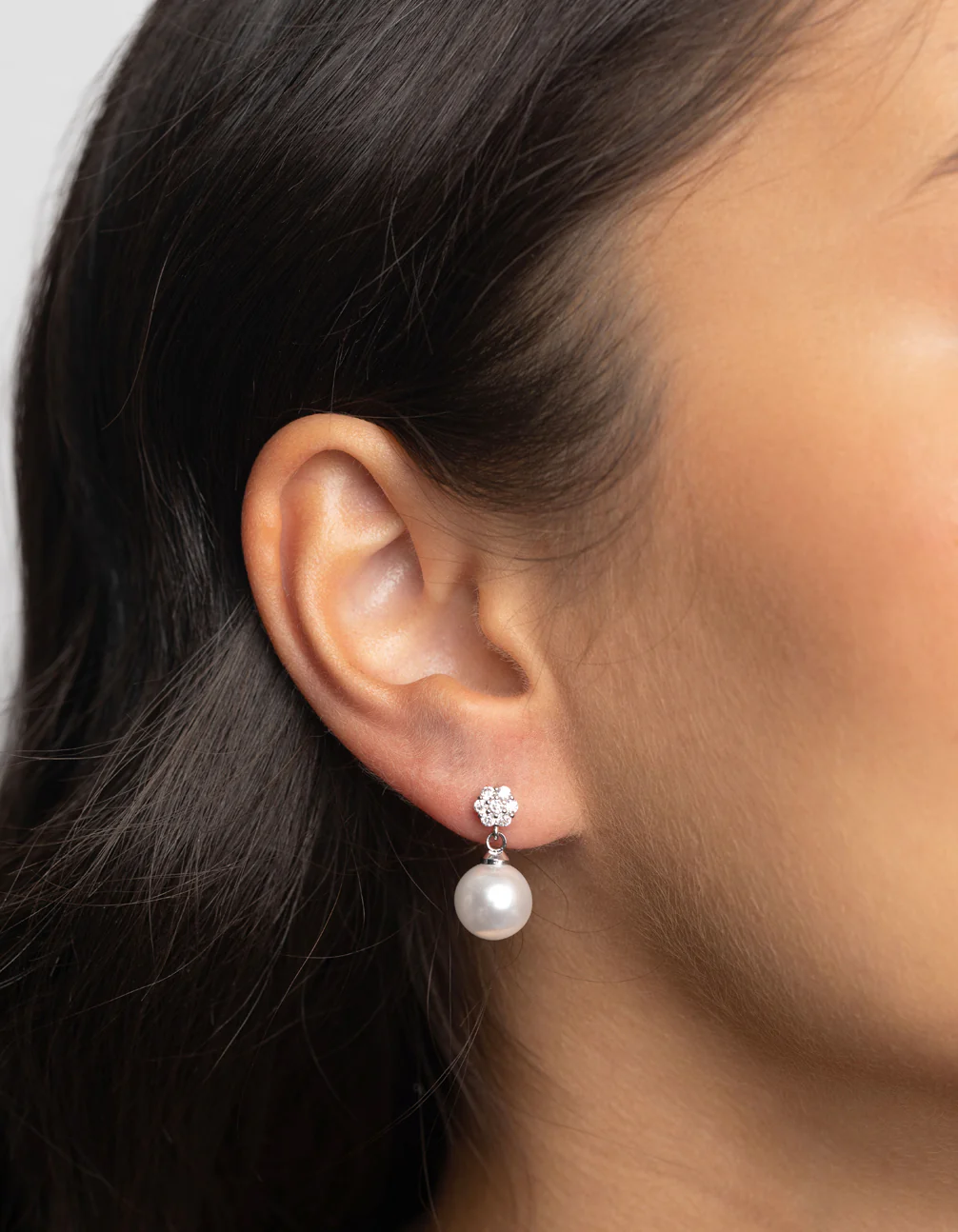 Silver Cubic Zirconia Pearl Drop Earrings - Image 2