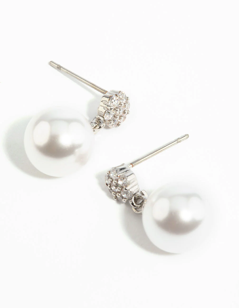 Silver Cubic Zirconia Pearl Drop Earrings - Image 3