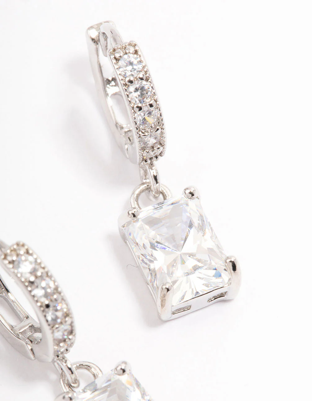 Silver Cubic Zirconia Rectangle Mini Huggie Earrings - Image 3