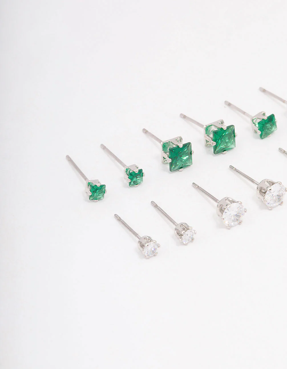 Silver Cubic Zirconia Round & Square Stud Earrings 12-Pack - Image 2