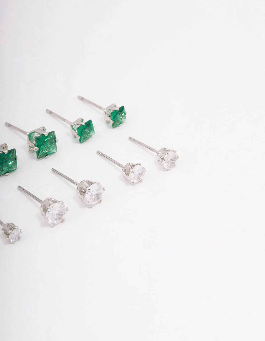 Silver Cubic Zirconia Round & Square Stud Earrings 12-Pack - Image 3