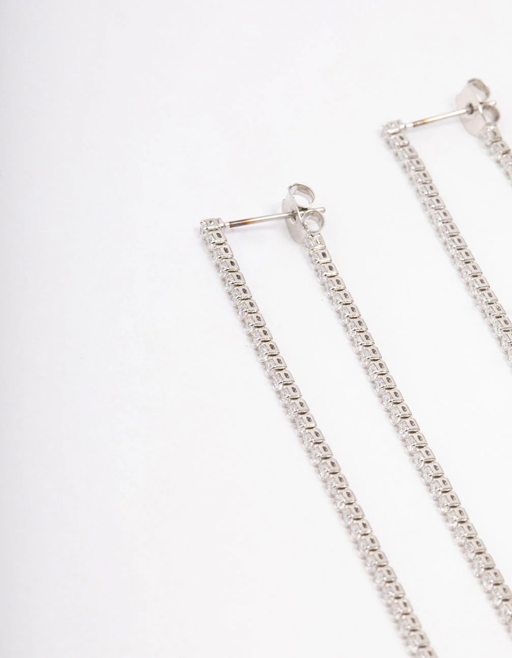 Silver Cubic Zirconia Skinny Layered Drop Earrings - Image 2
