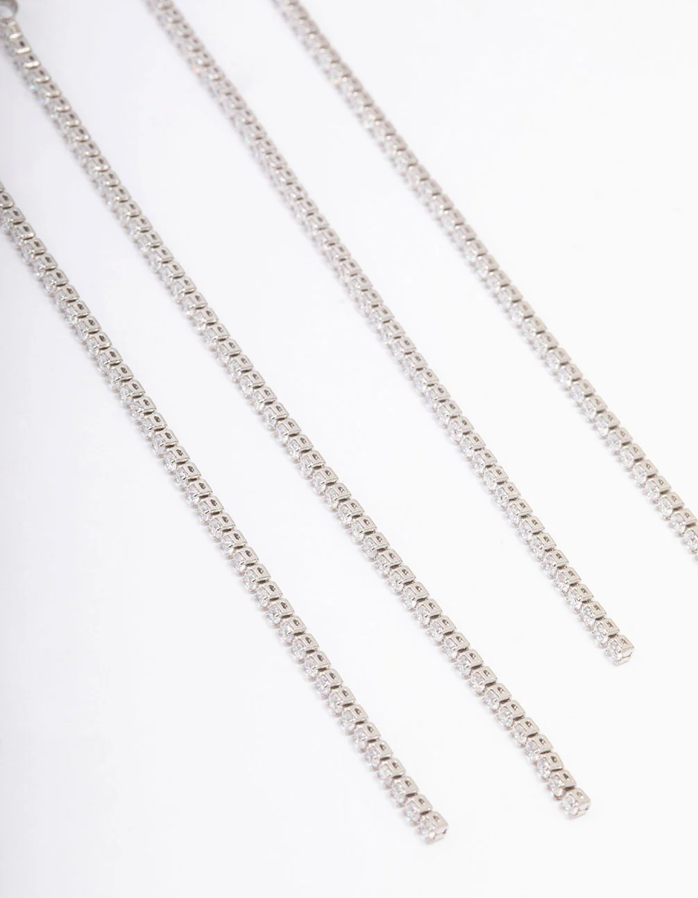 Silver Cubic Zirconia Skinny Layered Drop Earrings - Image 3