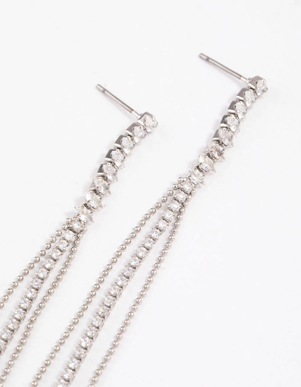Silver  Cubic Zirconia Skinny Stranded Drop Earrings - Image 2