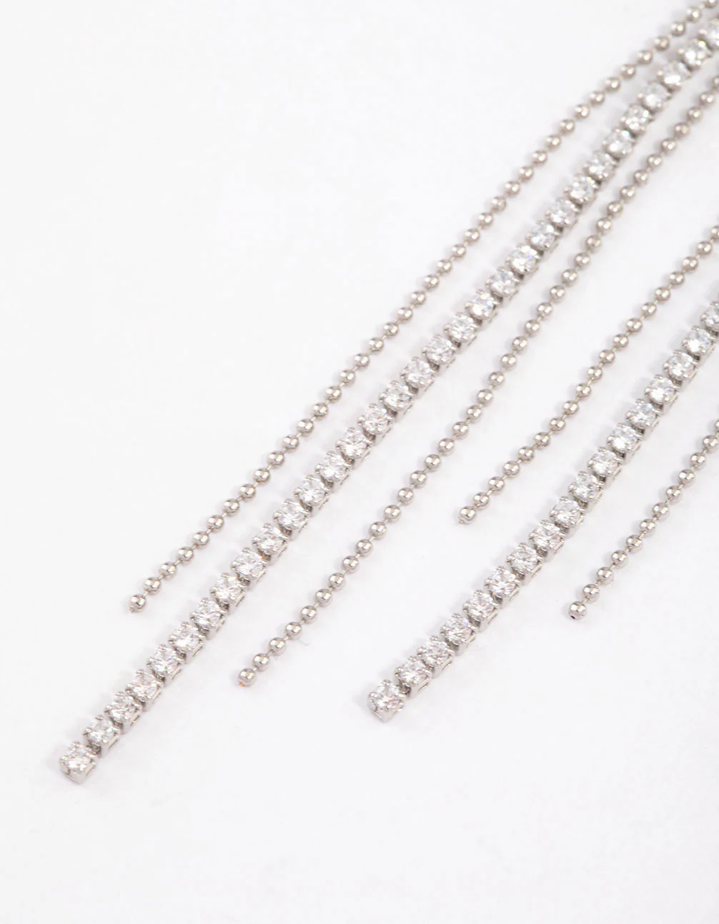 Silver  Cubic Zirconia Skinny Stranded Drop Earrings - Image 3