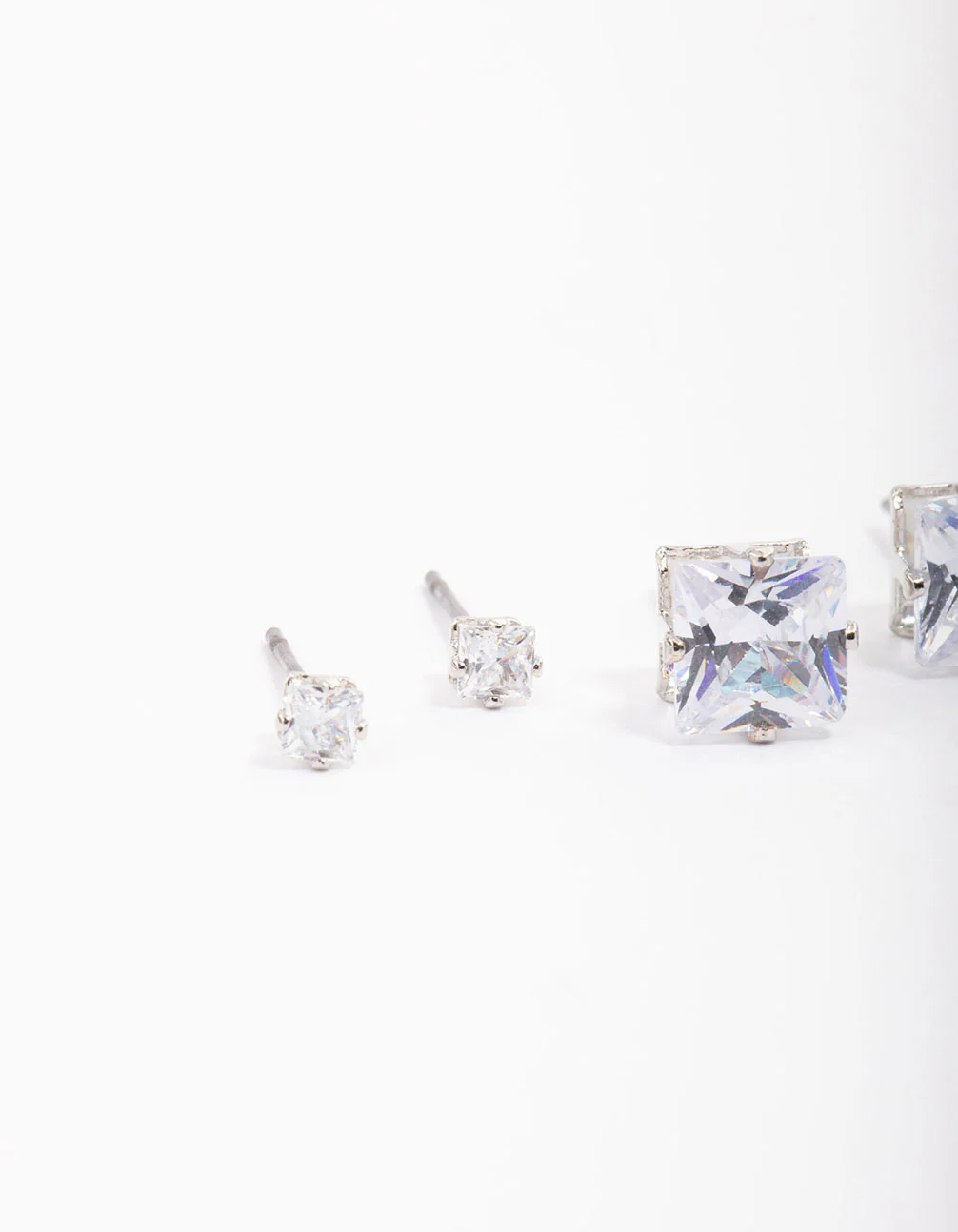 Silver Cubic Zirconia Square Graduated Earrings Pack - Image 2