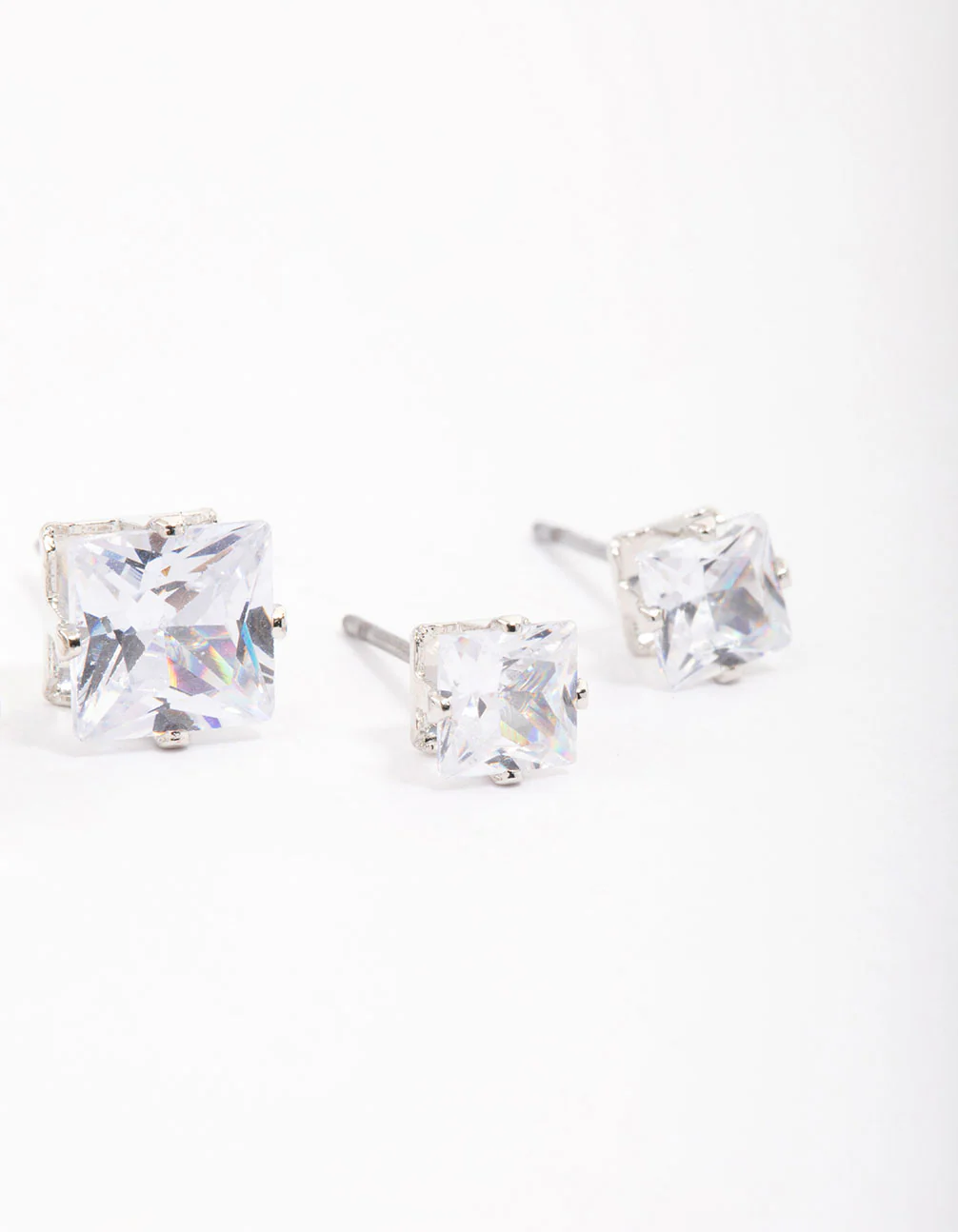 Silver Cubic Zirconia Square Graduated Earrings Pack - Image 3