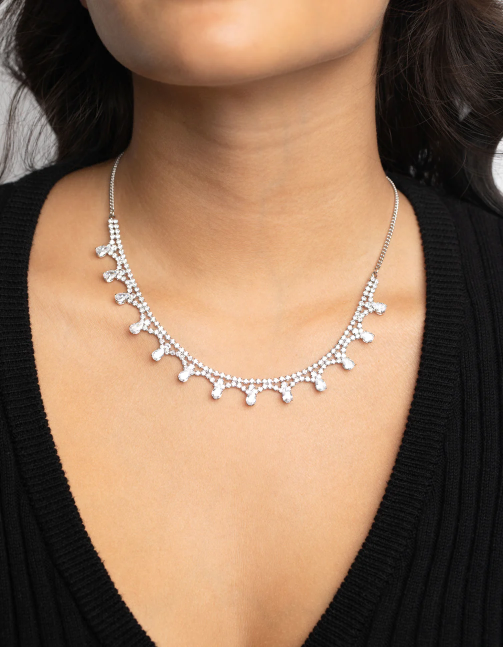 Silver Cubic Zirconia Droplet Necklace - Image 2