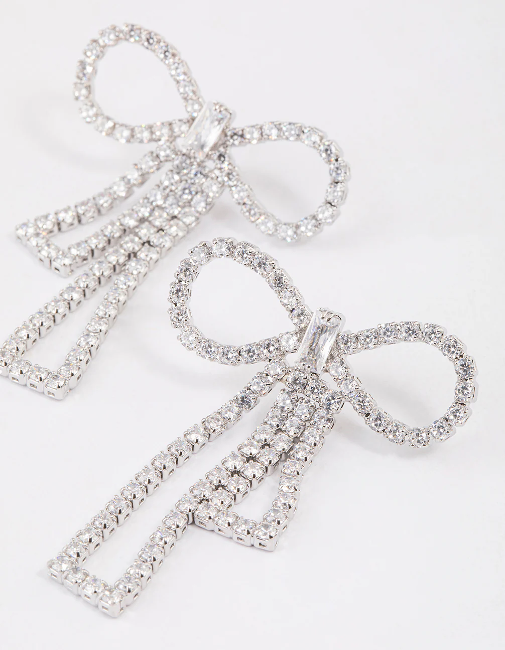Silver Cubic Zirconia Statement Bow Drop Earrings - Image 2