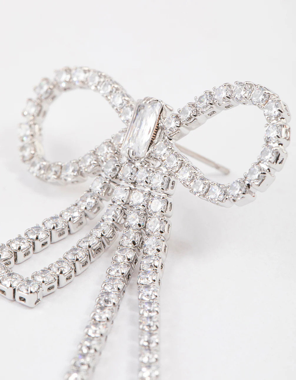 Silver Cubic Zirconia Statement Bow Drop Earrings - Image 3