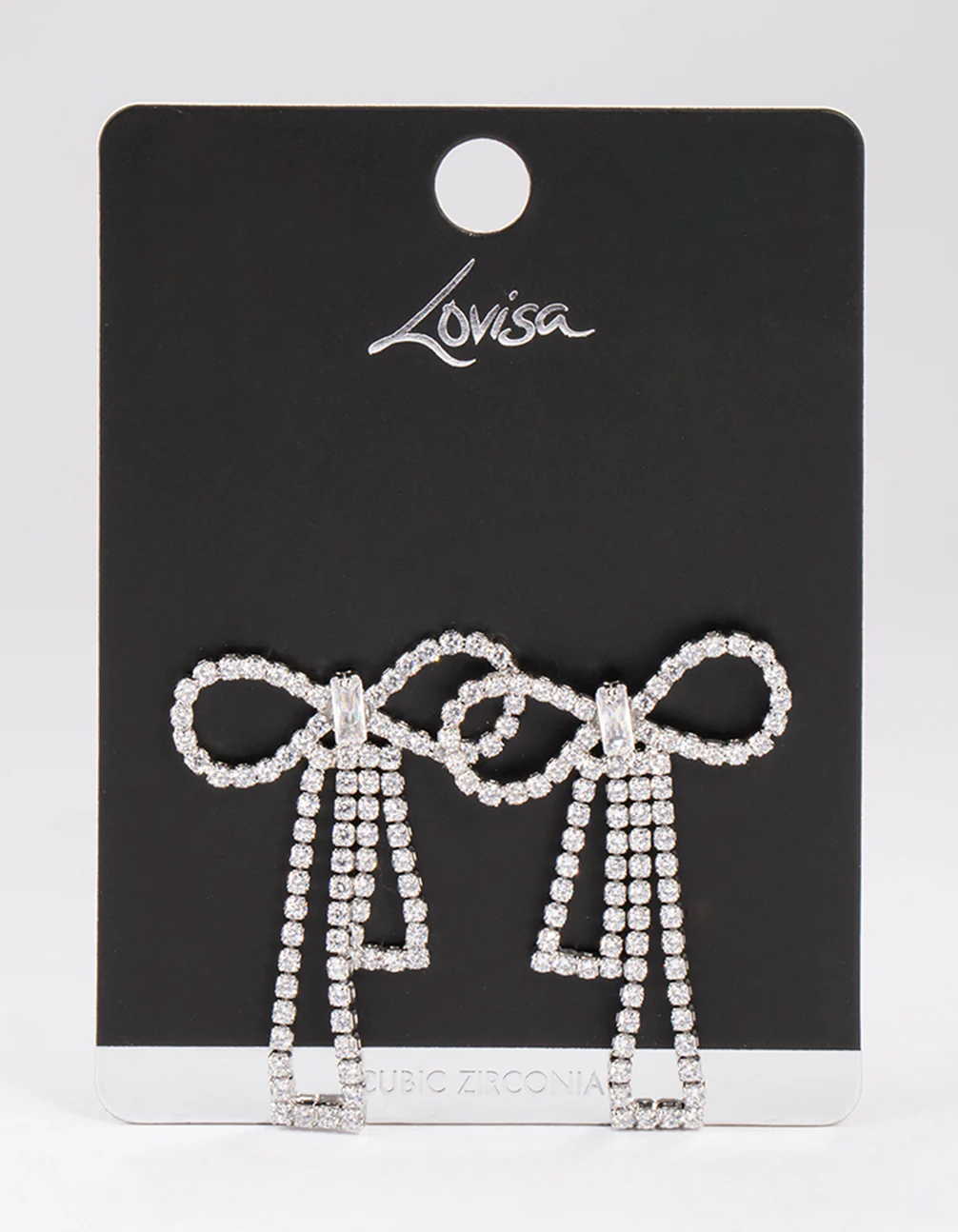 Silver Cubic Zirconia Statement Bow Drop Earrings - Image 4