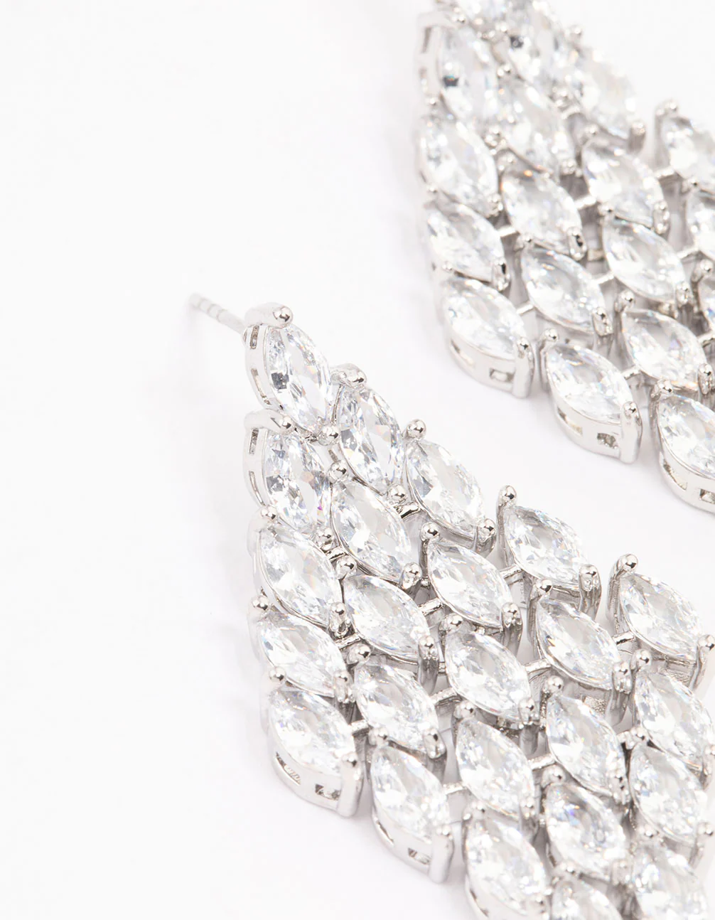 Silver Cubic Zirconia Teardrop Stone Drop Earrings - Image 2