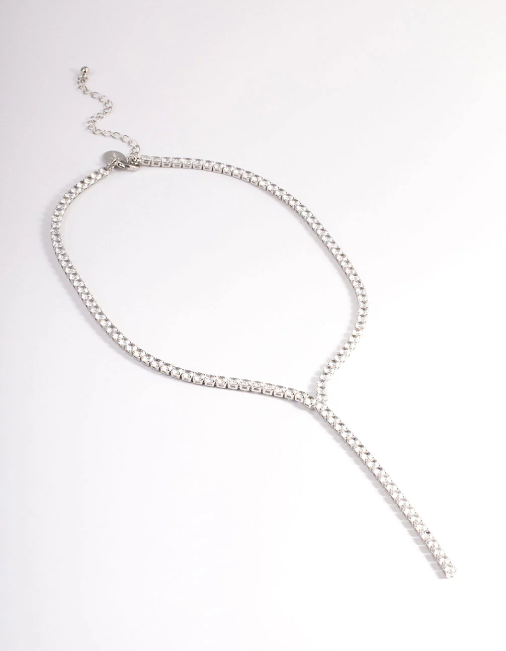 Silver Cubic Zirconia Thick Cupchain Y-Necklace - Image 2