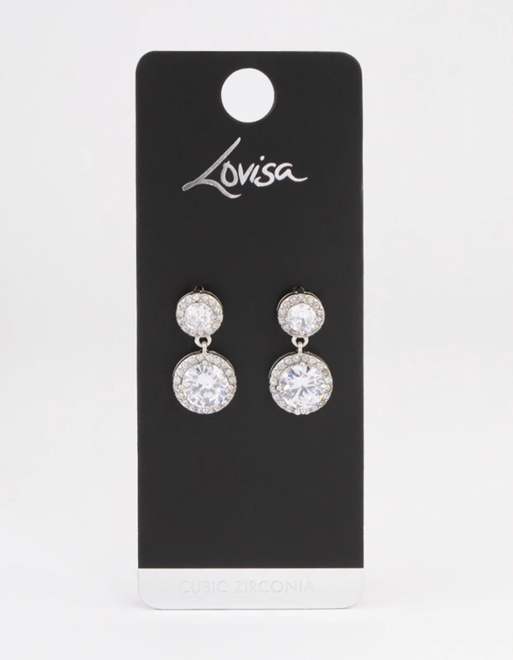 Silver Double Halo Round Drop Earrings - Image 3