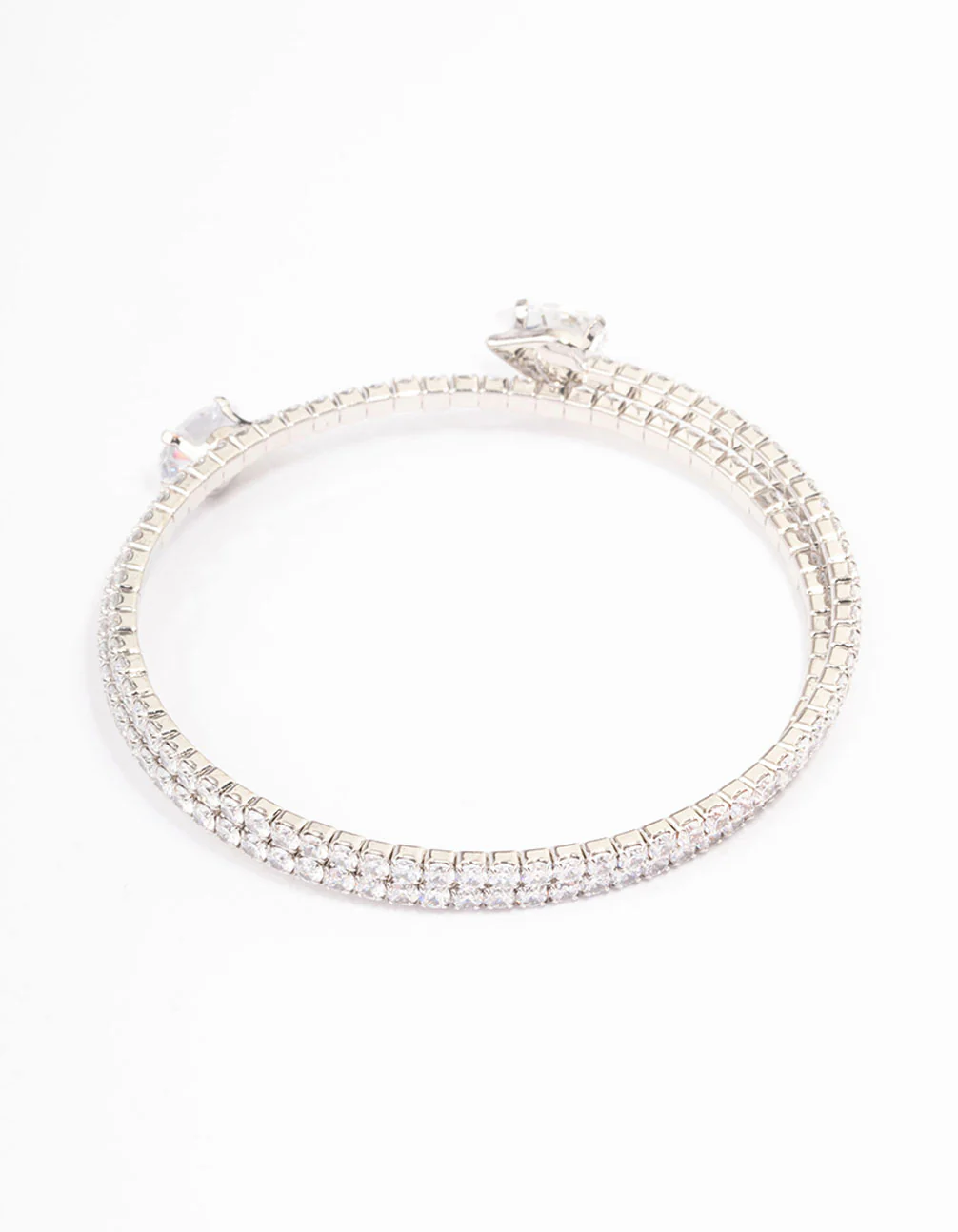 Silver Double Pointed Cubic Zirconia Bangle - Image 3
