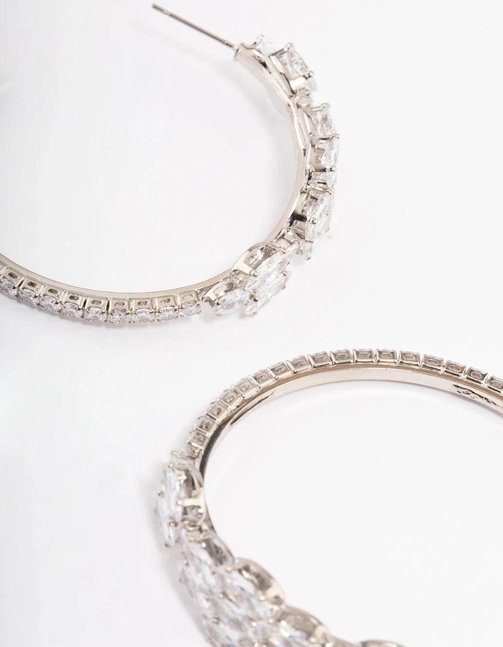 Silver Diamante Baguette Statement Hoop Earrings - Image 3
