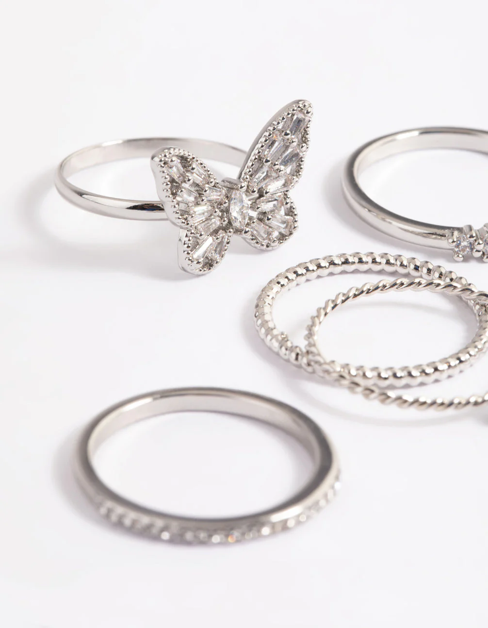 Rhodium Cubic Zirconia Butterfly Ring Stack Pack - Image 3