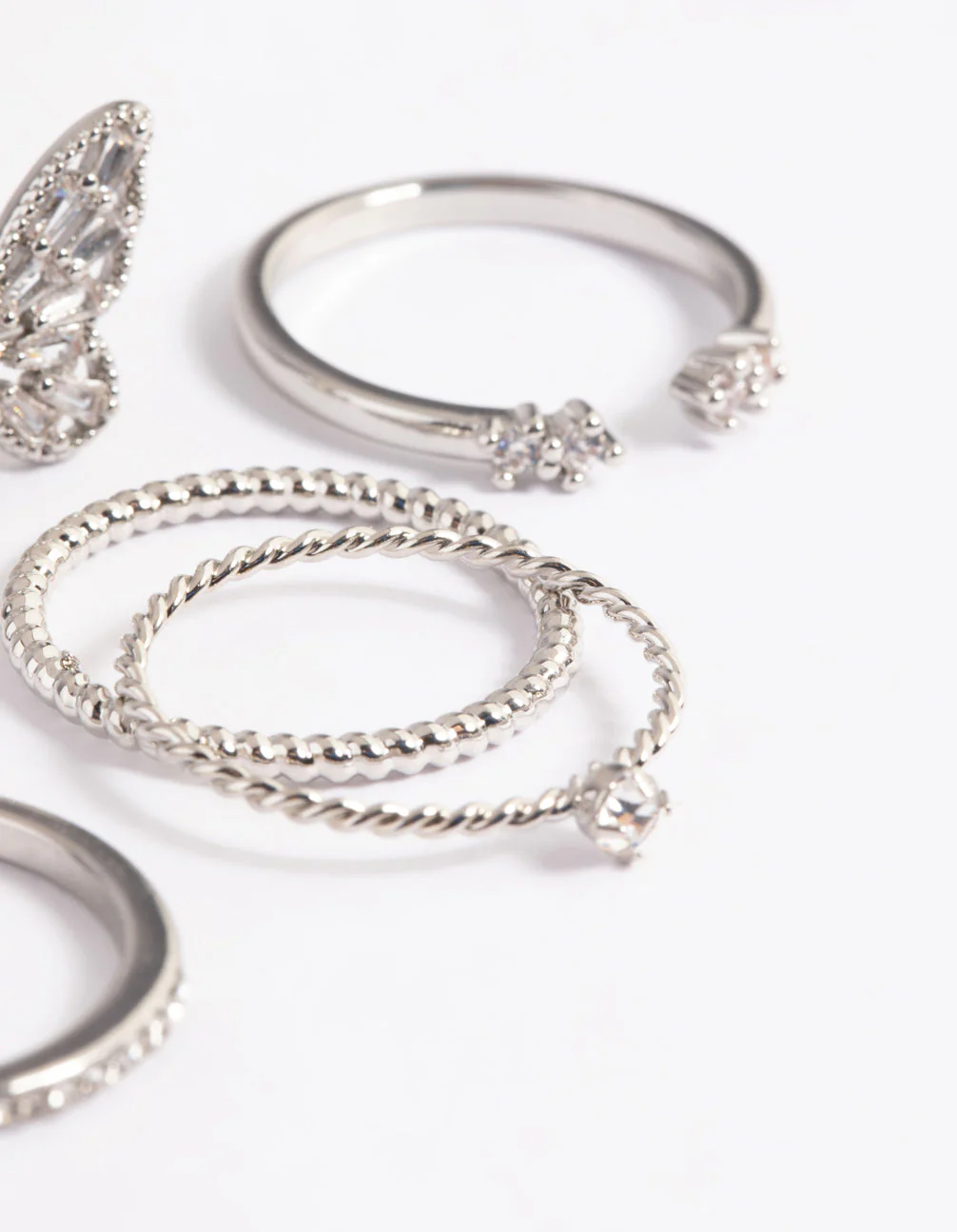 Rhodium Cubic Zirconia Butterfly Ring Stack Pack - Image 4