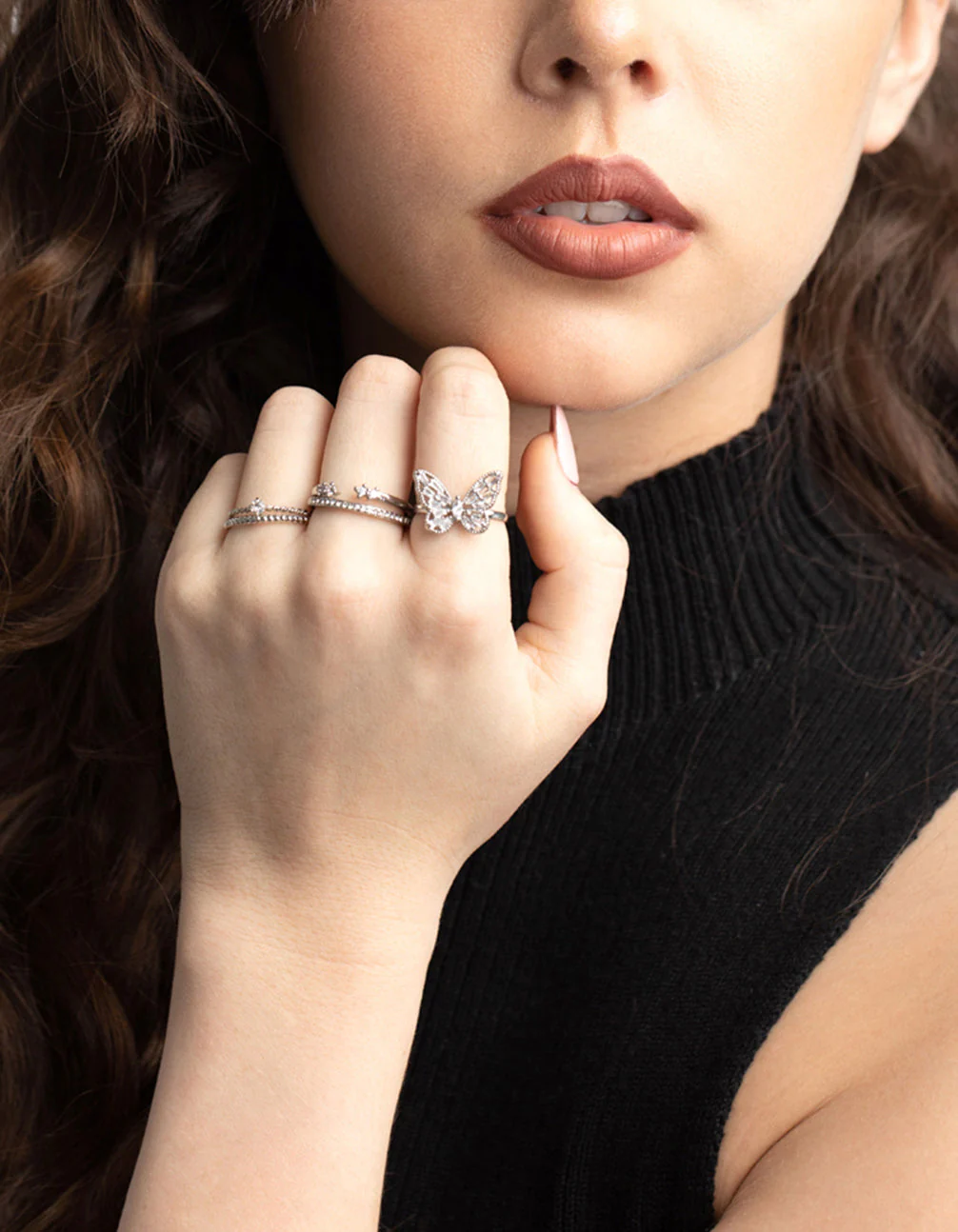Rhodium Cubic Zirconia Butterfly Ring Stack Pack - Image 5