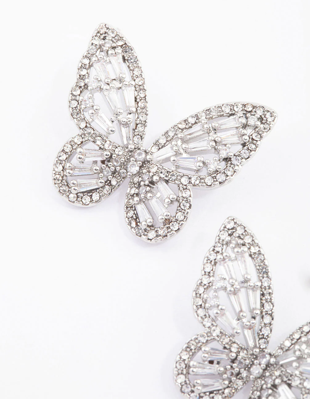 Silver Flutter Butterfly Cubic Zirconia Stud Earrings - Image 2