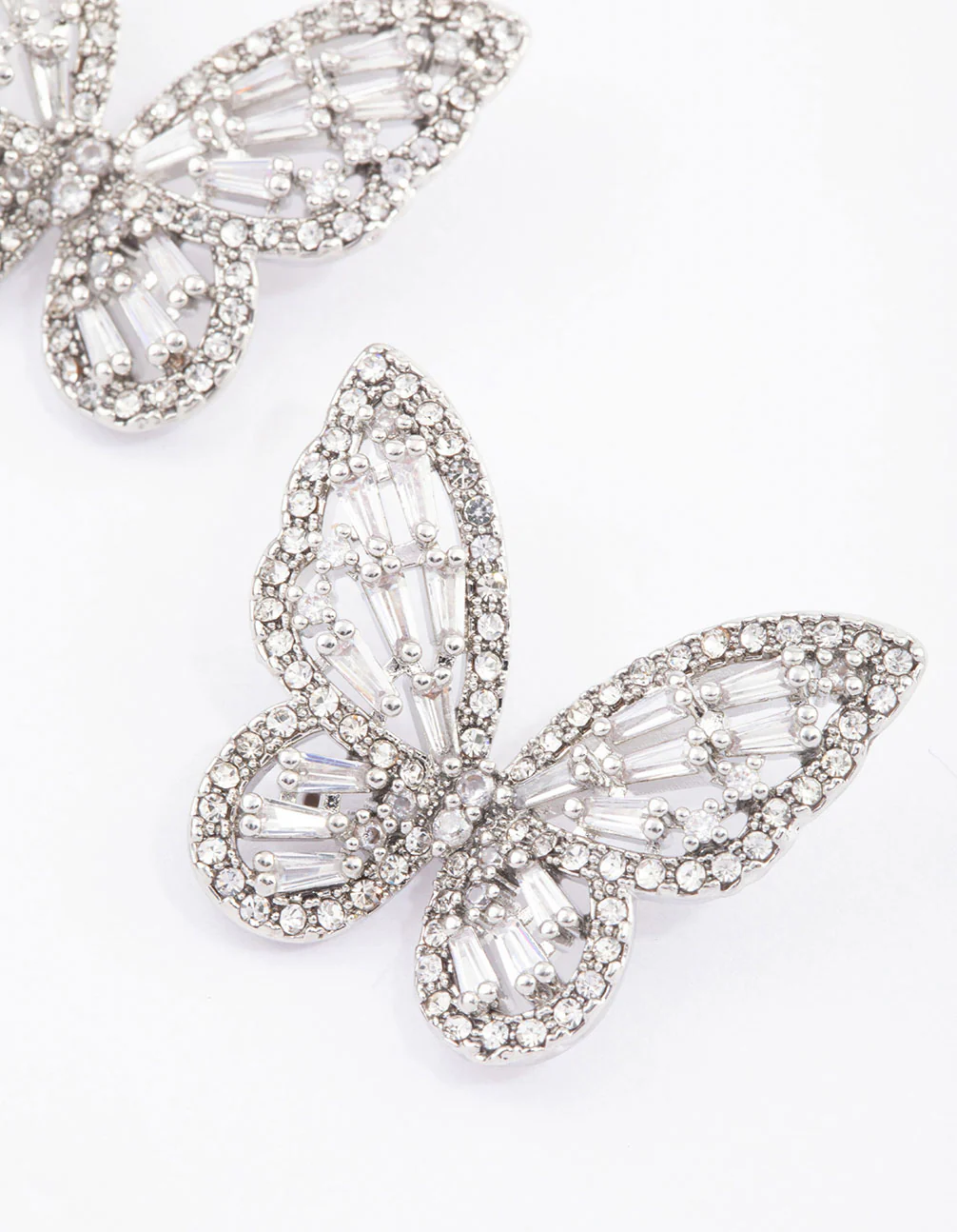 Silver Flutter Butterfly Cubic Zirconia Stud Earrings - Image 3