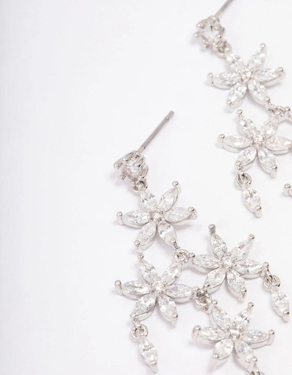 Silver Cubic Zirconia  Flower Chandelier Drop Earrings - Image 2