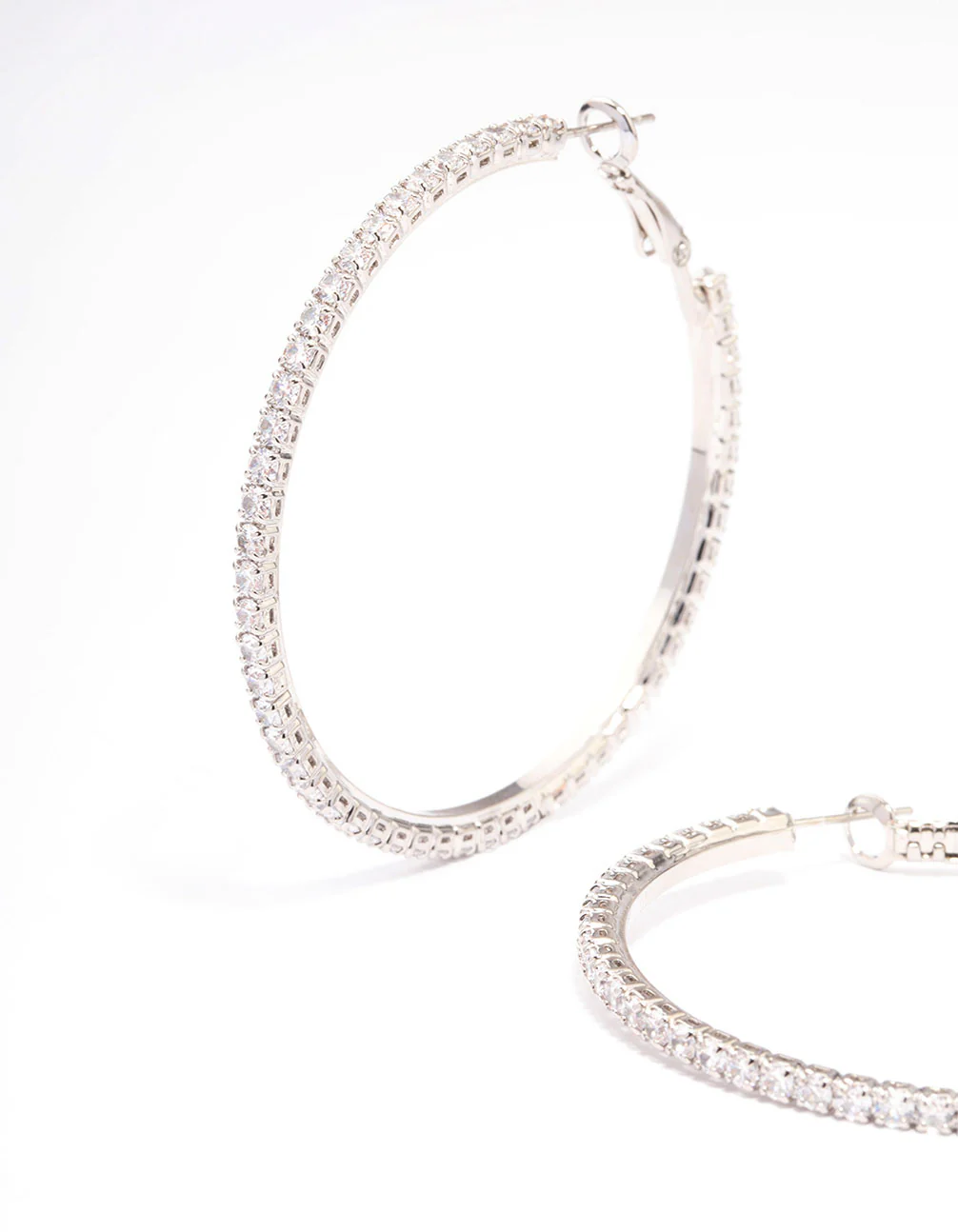Silver  Fine Minimal Cubic Zirconia Hoop Earrings - Image 2
