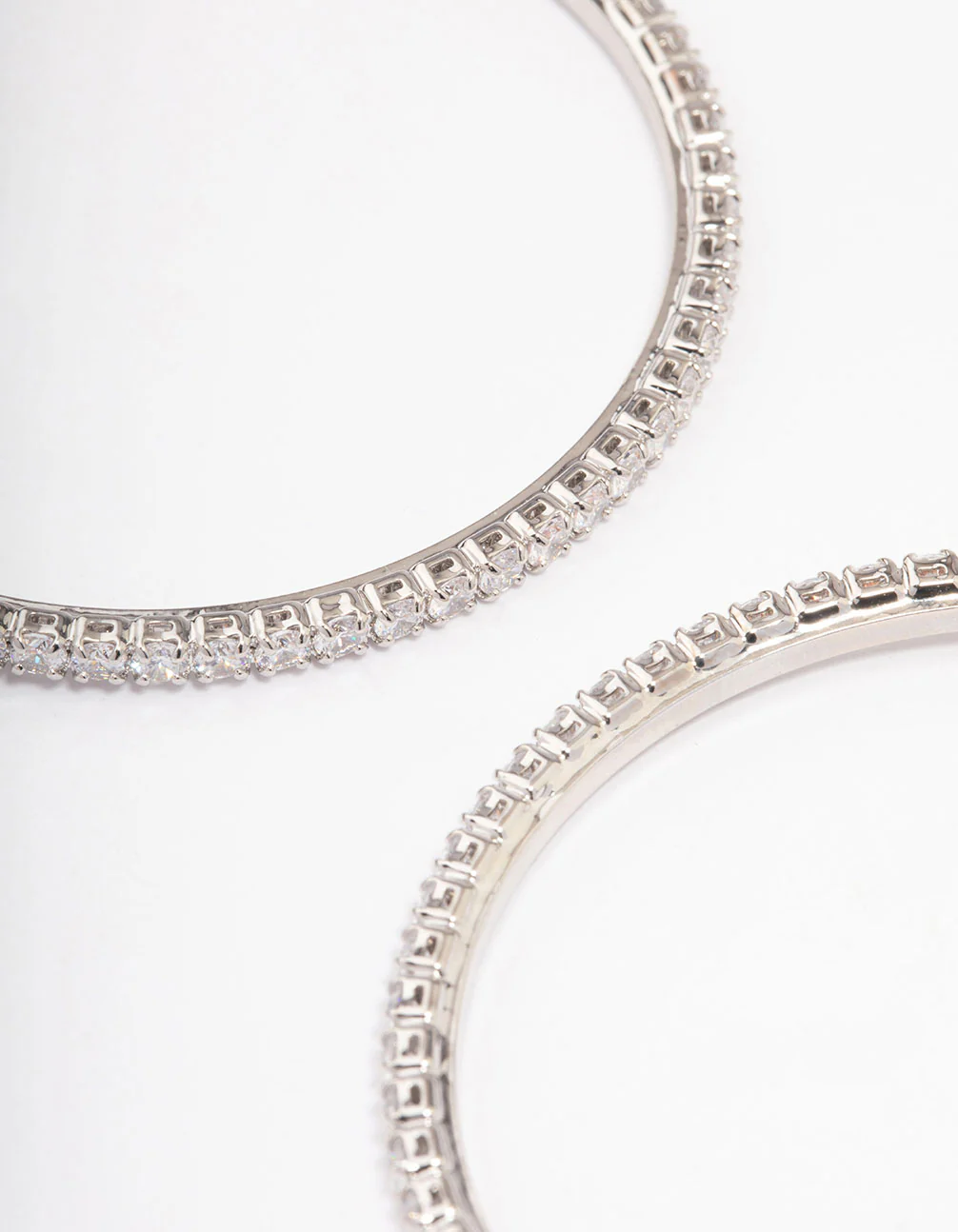 Silver  Fine Minimal Cubic Zirconia Hoop Earrings - Image 3
